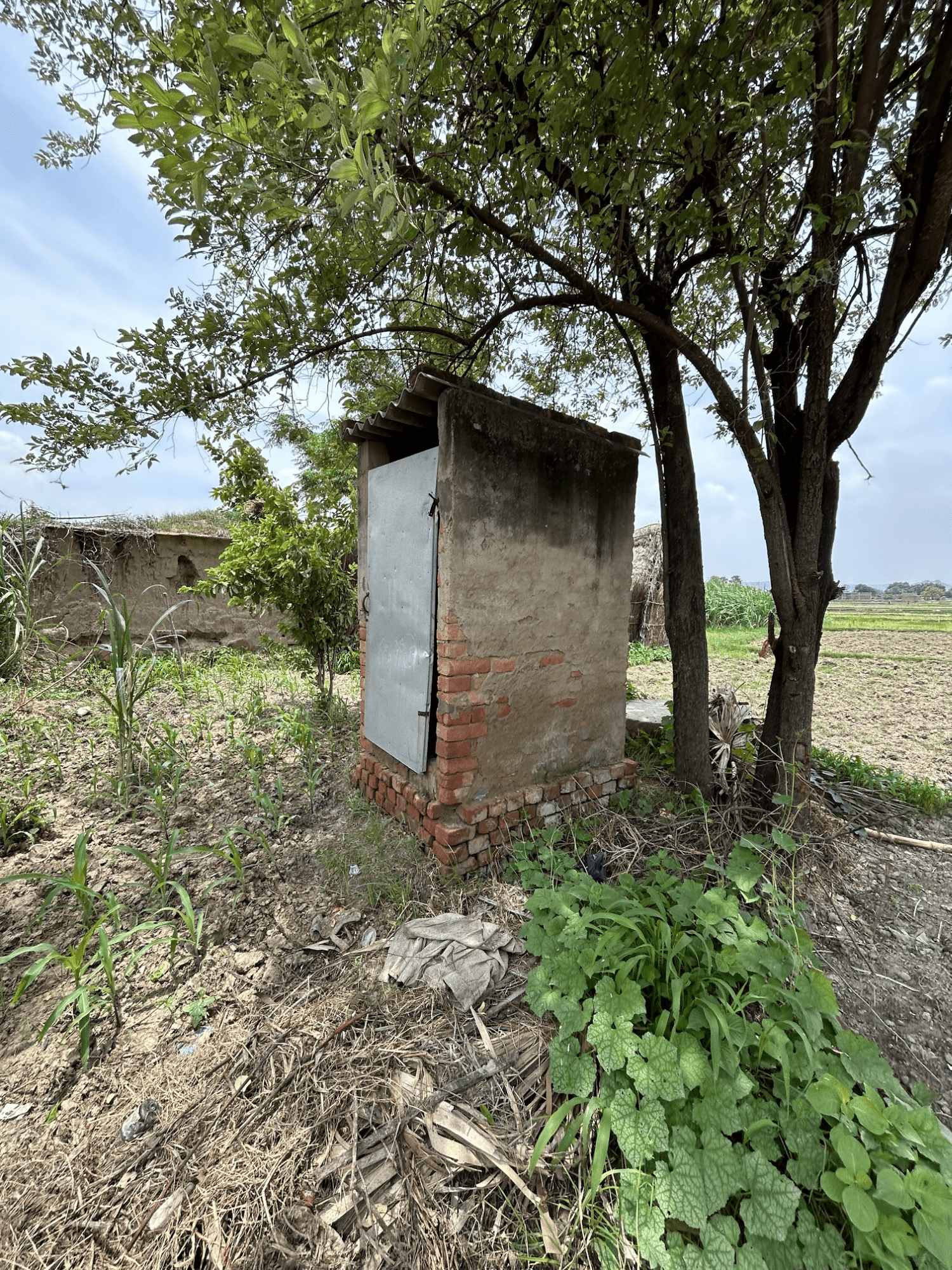 A newly built toilet structure in a rural Indian village.