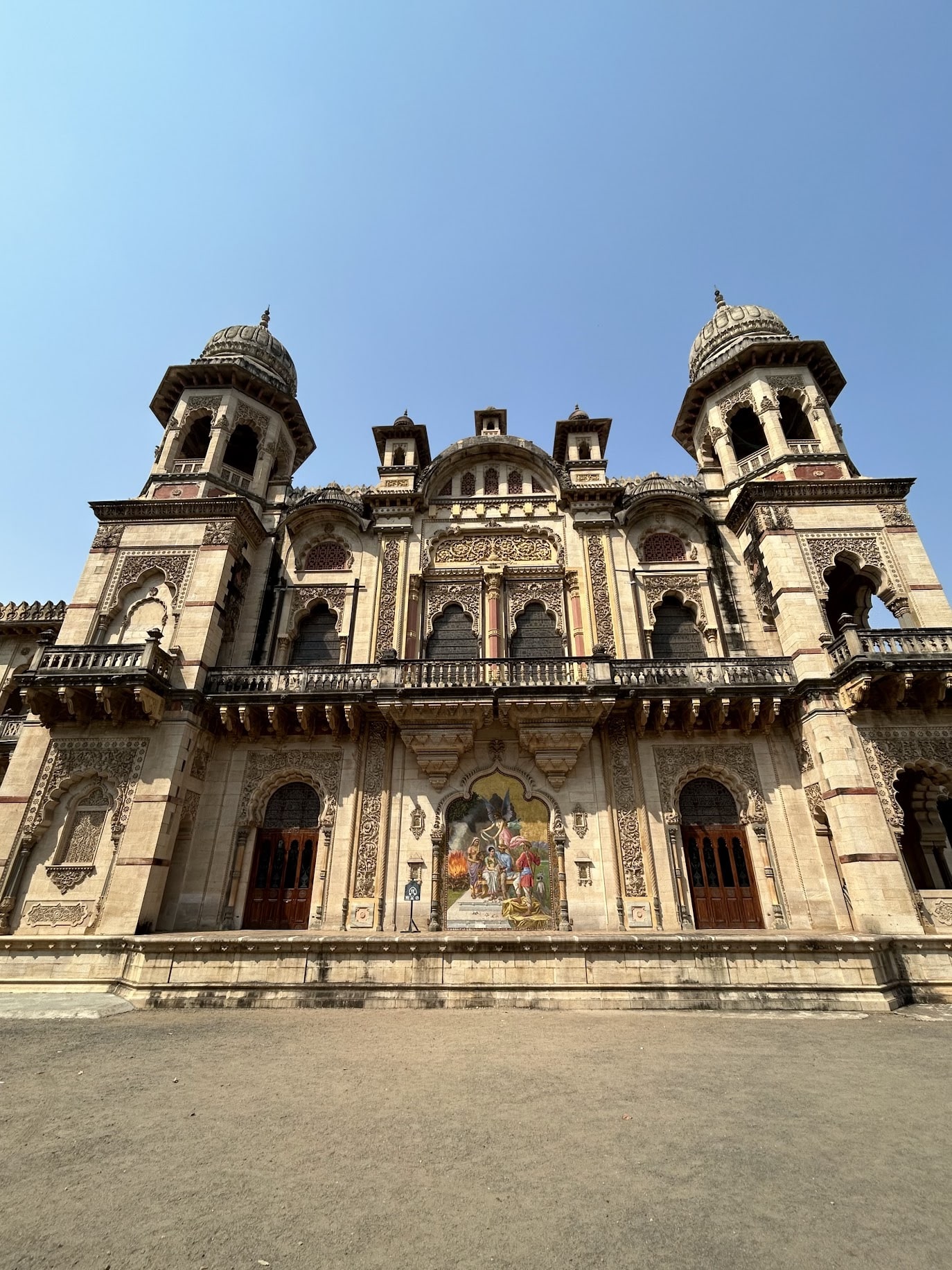 A view of the ornate Laxmi Vilas Palace in Vadodara.